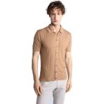 İGS Erkek Vizon Slim Fit Dar Kalıp Düğmeli Polo Yaka Desenli Kısa Kollu Triko Tişört - Bej - XL