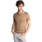 İGS Erkek Vizon Slim Fit Dar Kalıp Polo Yaka Düz Kısa Kollu Triko Tişört - Bej - 3XL