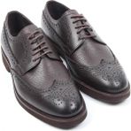 İGS Kahve Deri Klasik Erkek Ayakkabı Brogue Detaylı Bağcıklı Model - 230-Kahverengi