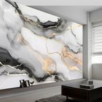 IHFMPFKJ 3D Panorama fotoğraflı duvar kağıdı, 300 x 210 cm (GxY), gri mermer şeritler, duvar kağıdı