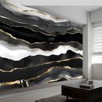 IHFMPFKJ 3D Panorama kullanıcı tanımlı duvar kağıdı, gri duvar posteri, soyut mermer şeritler, sanat, fotoğraflı duvar kağıdı, 3D efekti, 200 x 140 cm (GxY) duvar kağıdı, yatak odası için poster