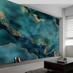 IHFMPFKJ 3D Panorama kullanıcı tanımlı duvar kağıdı, mavi yeşil duvar posteri, soyut mermer çizgili, fotoğraflı duvar kağıdı, 3 boyutlu efekt, 350 x 256 cm (GxY) duvar kağıdı, yatak odası için poster