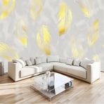 IHFMPFKJ 3D panoramik duvar kağıdı, 300 x 210 cm, duvar posteri, lüks altın folyo tüyleri, yatak odası, oturma odası, çocuk odası için duvar kağıdı, dekorasyon, gri fotoğraflı duvar kağıdı