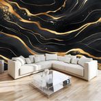 IHFMPFKJ Duvar Kağıdı Fotoğraf Duvar Kağıdı Siyah ve Altın Mermer 250 x 175 cm - Dokunmamış Birinci Sınıf Sanat Baskısı Polar Duvar Resmi Dekorasyon Poster Resim Tasarımı - 3D Efektli Oturma Odası
