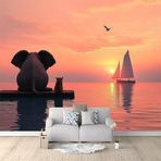 IHFMPFKJ Duvar kağıdı manzara filler gün batımı 350 x 256 cm 3D duvar resmi keçe birinci sınıf sanat baskısı keçe duvar resmi dekorasyon poster resim tasarım modern oturma odası çocuk yatak odası için