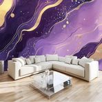 IHFMPFKJ Fotoğraflı duvar kağıdı soyut lila ve altın mermer 400 x 280 cm - keçe birinci sınıf sanat baskısı keçe duvar resmi dekorasyon poster resim tasarımı - 3D efekt oturma odası arka plan