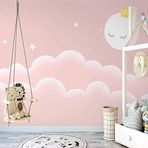 IHFMPFKJ Pembe Bulutlar Ay 140 x 70 cm Kendinden Yapışkanlı Duvar Kağıdı Fotoğraflı Duvar Kağıdı - Kullanıcı Tanımlı 3D Duvar Resmi Poster Duvar Resmi, Büyük Duvar Resimleri, Oturma Odası Kanepe TV