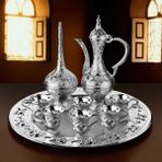 İhvan Gümüş Renk Dekoratif Tam Zemzem Takımı 9 Parça Güldanlık Sürahi ve Fincan Servis Takımı