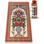 İhvan Kadife İpek Dokulu Keseli Çiçek Desenli Seccade - 62x110 cm, Pratik ve Taşınabilir - IPK08