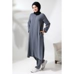 İhvan Kadın Hac ve Umre Kıyafeti Tesettür Ikili Takım Gri - 4XL