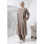 İhvan Kadın Hac ve Umre Kıyafeti Tesettür Ikili Takım Vizon - 6XL
