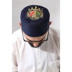 İhvan Lacivert Kapitone Osmanlı Arma Nakışlı Kalıp Namaz Takkesi - 60