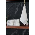 ihvan online % 100 Pamuklu Kadife Güpürlü İnci Işlemeli 6 lı Çeyizlik El Yüz Havlu Seti - 30x50 cm - 04466 - Gri