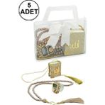 İhvan Online 5 Adet Çantalı Mevlüt Hediyelik - Zikirmatik Tesbih Mini Kuranı Kerim Seti - Gold