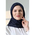 ihvan online Ağaç Desenli Pamuklu Eşarp, Yumuşak Dokulu Flamlı Yazma Başörtüsü - Lacivert