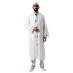 İhvan Online Beyaz Erkek Namaz Elbisesi Desen İşlemeli Hakim Yaka İmam Cübbesi Beyaz 1