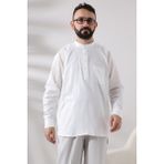 İhvan Online Beyaz Erkek Rahat Kesim 3 Düğmeli Hakim Yaka Hac ve Umre Keten Gömlek