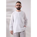 İhvan Online Beyaz Erkek Rahat Kesim 3 Düğmeli Sıfır Yaka Hac ve Umre Şile Bezi Gömlek