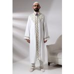 İhvan Online Beyaz Hakim Yaka Nakış İşlemeli Erkek Namaz Elbisesi İmam Cübbesi Beyaz 2