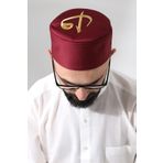 İhvan Online Bordo Kapitone Elif Vav Nakışlı Kalıp Namaz Takkesi Bordo 59