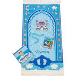 İhvan Online Çantalı Erkek Çocuk Isimli Seccade, Tesbih, Namaz Öğreniyorum Kitabı Seti - Mavi - 45 x 80 cm