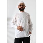 İhvan Online Erkek %100 Pamuk Vual Rahat Kesim Hakim Yaka Yarım Pat Beyaz Hac Umre Gömlek - 2XL