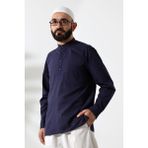 İhvan Online Erkek %100 Pamuk Vual Rahat Kesim Hakim Yaka Yarım Pat Lacivert Hac Umre Gömlek - XL