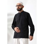 İhvan Online Erkek %100 Pamuk Vual Rahat Kesim Hakim Yaka Yarım Pat Siyah Hac Umre Gömlek - 3XL
