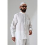 İhvan Online Erkek Müslin Hakim Yaka Uzun Kollu Düğmeli Gömlek, Hac Umre Kıyafeti - Beyaz (Ans) - 5XL