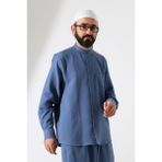 İhvan Online Erkek Müslin Hakim Yaka Uzun Kollu Düğmeli Gömlek, Hac Umre Kıyafeti - Mavi (Ans) - 2XL
