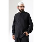 İhvan Online Erkek Müslin Hakim Yaka Uzun Kollu Düğmeli Gömlek, Hac Umre Kıyafeti - Siyah (Ans) - 2XL