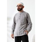 İhvan Online Erkek Pamuk Vual Rahat Kesim Hakim Yaka Yarım Pat Lacivert Hac Umre Gömlek - Gri - 3XL