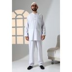 İhvan Online Erkek Tek Cepli Hakim Yaka Gömlek Pantolon Keten Ikili Takım Hac Umre Kıyafeti - Beyaz - 3XL