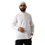 İhvan Online Erkek%100 Pamuk Vual Rahat Kesim Hakim Yaka Yarım Pat Beyaz Hac Umre Gömlek Beyaz M