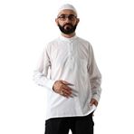 İhvan Online Erkek%100 Pamuk Vual Rahat Kesim Hakim Yaka Yarım Pat Beyaz Hac Umre Gömlek Beyaz S