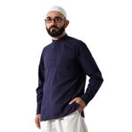 İhvan Online Erkek%100 Pamuk Vual Rahat Kesim Hakim Yaka Yarım Pat Lacivert Hac Umre Gömlek Lacivert S