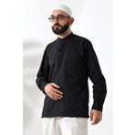 İhvan Online Erkek%100 Pamuk Vual Rahat Kesim Hakim Yaka Yarım Pat Siyah Hac Umre Gömlek Siyah L