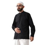 İhvan Online Erkek%100 Pamuk Vual Rahat Kesim Hakim Yaka Yarım Pat Siyah Hac Umre Gömlek Siyah M