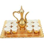 İhvan Online Gold Renk 12 Kişilik Tepsili Sürahili Porselen Fincan Zemzem Takımı Seti