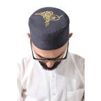 İhvan Online Gri Kapitone Osmanlı Tuğrası Nakışlı Kalıp Namaz Takkesi Gri 57