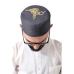 İhvan Online Gri Kapitone Osmanlı Tuğrası Nakışlı Kalıp Namaz Takkesi Gri 58