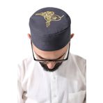 İhvan Online Gri Kapitone Osmanlı Tuğrası Nakışlı Kalıp Namaz Takkesi Gri 59