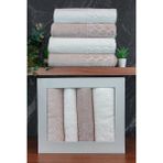İhvan Online Hazal %100 Pamuklu Kutulu 4'lü Banyo Havlu Seti Hamam Takımı 50X90 - 90X150 Bej-Krem - 00081 - Renkli