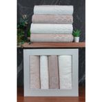 İhvan Online Hazal %100 Pamuklu Kutulu 4'lü Banyo Havlu Seti Hamam Takımı 50x90 - 90x150 Bej-Krem - 00081