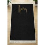 ihvan online Kabe İşlemeli Lüks Kadife Seccade - Çeyizlik, Hac ve Umre Hediyelik Namazlık - Siyah