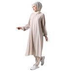 İhvan Online Kadın Hac ve Umre Kıyafeti Tesettür İkili Takım Krem Krem 3XL