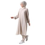 İhvan Online Kadın Hac ve Umre Kıyafeti Tesettür İkili Takım Krem Krem 5XL