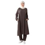 İhvan Online Kadın Hac ve Umre Kıyafeti Tesettür İkili Takım Sütlü Kahve Sütlü Kahve 4XL 4XL