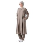 İhvan Online Kadın Hac ve Umre Kıyafeti Tesettür İkili Takım Vizon Vizon 5XL