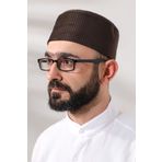 İhvan Online Kahverengi Petek Kareli Kadife Kalıp Namaz Takkesi Kahverengi 56